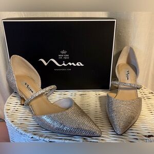 Nina Brystol Champagne Glitter D’Orsay Pumps Sz 8.5